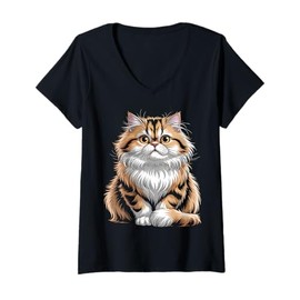 Womens Cute Persian Tabby Cat V-Neck T-Shirt