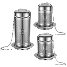 3 Pack 316 Stainless Steel Tea Infuser with Drip Tray, Extra Fine Mesh Tea Infusers for Loose Tea, Tea Strainer with Extended Chain Hook, Tea Steeper (3 Pack - Small + Medium + Large)
