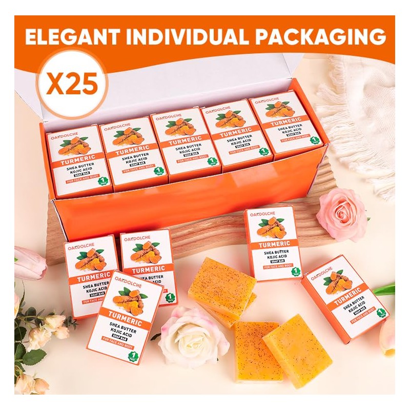 25Pcs 80g Turmeric Kojic Acid Soap Gift Set, Individually Wrapped