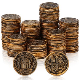 500 Pcs Pirate Coins Plastic Coins Replica Spanish Doubloons Kids Fake Play Coins for St. Patrick's Pirate Party Treasure Chest Board Games Tokens Toys Cosplay (Bronze, Round)