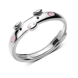 Pig S925 Sterling Silver Ring for Women Polished Cute Pink Piggy Animal Expandable Open Finger Rings Adjustable Fashion Jewelry Christmas Birthday Dainty BFF Gifts for Daughter Niece
