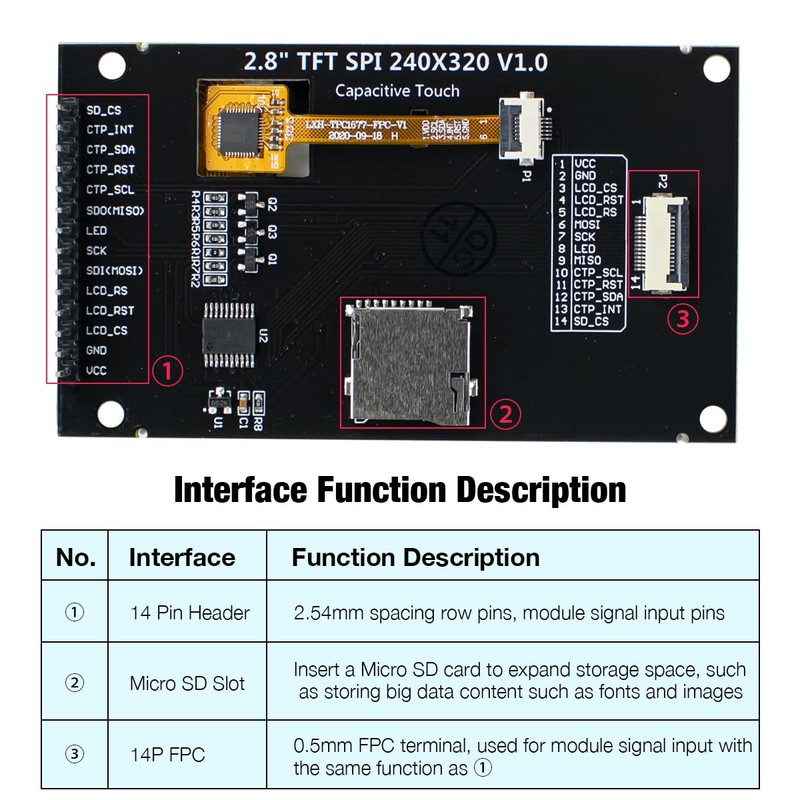 Hosyond 2.8 inch 240x320 IPS Capacitive Touch Screen SPI Serial