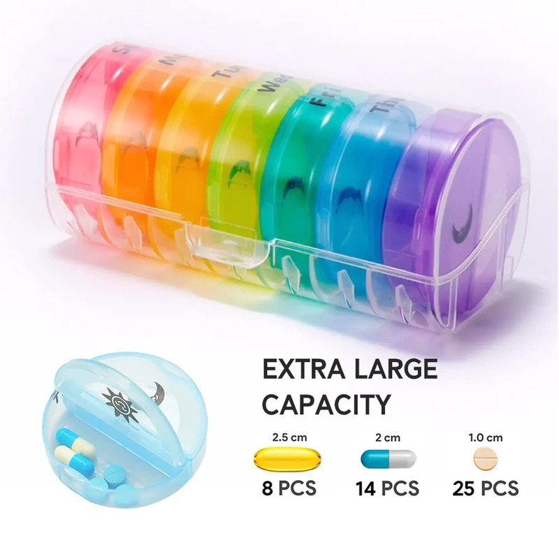 VIGOR PATH 7-Day Pill Organizer with Two Compartments Per Day,