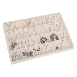 24 Grids Stackable Jewelry Tray Organizer with Removable Dividers, Velvet Jewelry Display Tray for Earrings Necklaces Bracelet Rings Display Showcase - Beige