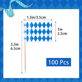 Pack of 100 Bavaria Oktoberfest Toothpick Flags for Bavarian Oktoberfest Decoration Sandwich Blue White Cupcake Toppers Cocktail Fruit Tableware Party Supplies Pub Decor
