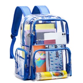 Vorspack - Mochila transparente resistente con múltiples bolsillos para la universidad, trabajo, seguridad y viajes, Azul, Large, Transparente