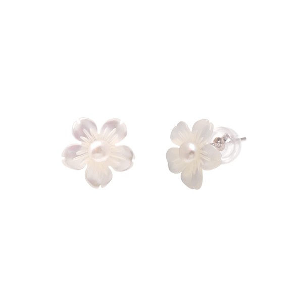 Freshwater Cultured Pearl Studs Hand Carved Shell Flower Earrings for