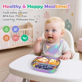 Taladad Stainless Steel Kids Plates, Kids Toddlers Babies Tray, Balanced Bites Divided Plates for Toddlers, BPA Free, Portion Control Plate, Dinner Snack, 3 Compartment Plate