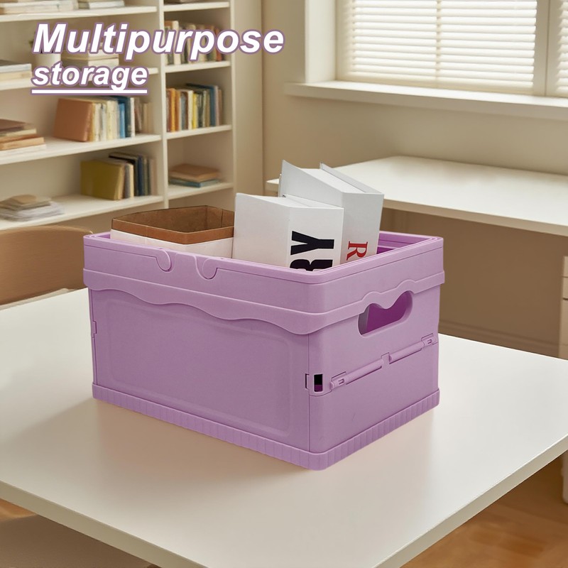 Tixill Small Collapsible Storage Crates, Foldable Plastic Baskets with Lids