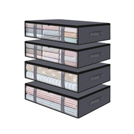 HIPIHOM Underbed Storage Containers, Foldable Under Bed Storage Bags Large Capacity Under-Bed Storage Bins for Blankets, Clothes, Sweaters Comforters with Handles Visible Clear Window