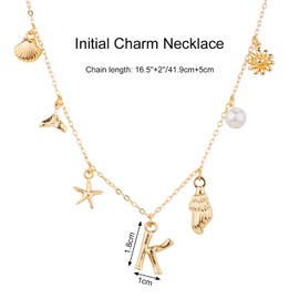 Mikovivi Initial Charm Necklace for Women, Gold Shell Letter Necklaces Seashell Starfish A-Z Alphabet Pendant Necklace Boho Summer Beach jewelry Gift for Girls Teens (K)