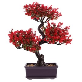 Unomor Simulated Plant Bonsai Red Faux Plant for Home Decor Indoor Potted Greenery Centerpiece Low Maintenance Decorative for Living Room