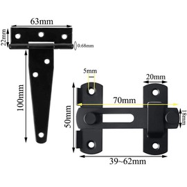 Nsiwem Door Hinge Pack of 4 T-Hinge Cross Hinge Triangle Hinges Folding Hinges Door Hinge with 1 x Door Bolt Black Galvanised for Cabinet Doors Garden Doors