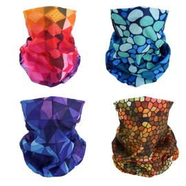 SMEHCF 4 Multipurpose Bandanas for Women Men Headband Balaclava Hair Head Scarf Face Half Airsoft Paintball Mask Neck Gaiters Breathable Reusable Washable Raindrop Rainbow Hive Purple