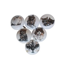 ATCUSA Vintage Multi Designed Decorative Ceramic Cupboard Kitchen Cabinet Door Knobs Bathroom Dresser almirah Drawer Pulls Retro Handles Boho Classical Glazed Hardware (Cats & Dogs - Pack of 6)