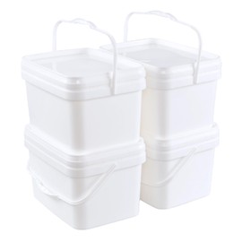Morcte 3 Gallon White Rectangular Food Bucket Pail with Lid, Set of 4 Plastic Square Utility Bucket with Lid and Handle for Multipurpose