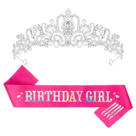 Ondder Birthday Girl Sash and Crown for Women Birthday Girl Crown Tiara for Birthday Decorations Glitter Birthday Sash and Tiara Princess for Birthday Party Favors