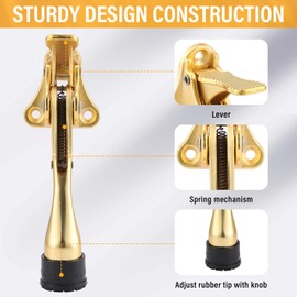 Moxweyeni 6 Pieces Heavy Duty Door Stops for Bottom of Door Kickdown Door Stops Metal Doorstop with Adjustable Rubber Tips Spring Door Stop Kick Door Stop Replacements (Gold)