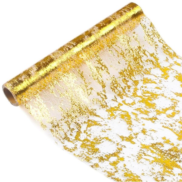 GroveEss 5M Glitter Gold Foil Table Runner,Thin Mesh Table Cloth