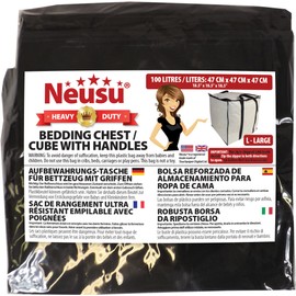 Neusu Bedding and Duvet Storage Bag, Strong Handles Black 100 Litres 47x47x47cm