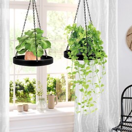 PIKAMAO Plant Hanger Indoor Outdoor, Hanging Planter Baskets for Outdoor Indoor Plants, Hanging Plant Holder Tray for Plants, Metal Window Plant Hanger, Black Hanging Plant Shelf, 2 Pack