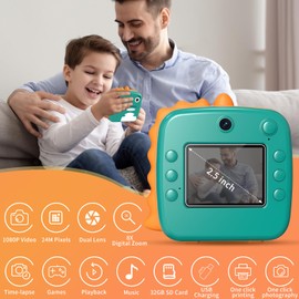 Tapsin Kids Camera for Girls Boys Instant Print Camera for Kids 2.4 Inch Screen Dual Lens 1080P HD Digital Camera with Print Photo Paper Storage Bag 32GB SD Card for Christmas Birthday Gifts