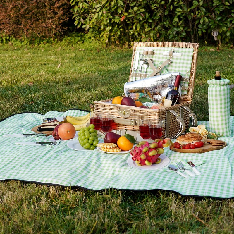 Picnic Basket for 4, Insulated Willow Picnic Baskets with Shoulder