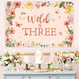 kreat4joy Wildflower 3rd Birthday Decorations, Wild and Three Party Decorations Backdrop Banner for 3 Year Old Girl Wildflower Birthday Party 3 x 5 ft