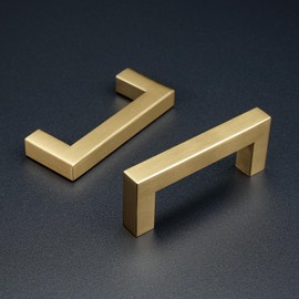 Aibeli 10 Pack Champagne Cabinet Handles 3 Inch Hole to Hole Square Drawer Pulls Cupboard Handles Champagne Bronze Handled for Cabinets Modern Stainless Steel Kitchen Hardware