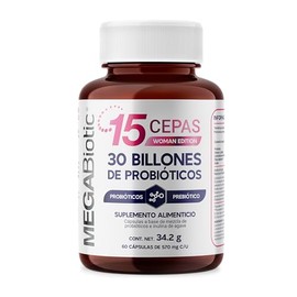 MegaBiotic Probióticos 30 Billones y 15 Cepas| 60 cápsulas |570mg p/porción