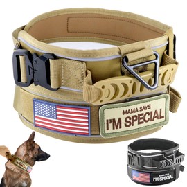 Comfluxe Tactical Dog Collar,Heavy Duty Dog Collar,Dog Collar with Handle,Reflective Military Dog Collar,2.6" Wide Dog Collar with Quick Release Metal Buckle for Medium Large Dogs(Khaki,L)