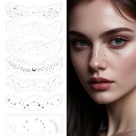 lasuroa 16pcs Temporary Glitter Face Tattoos Freckles, Waterproof Face Glitter Speckles Glow Up Sparkle Makeup Patches for Festival Carnival Party (Silver)