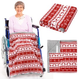 Newwiee Christmas Wheelchair Blanket with Pocket for Elderly Lightweight Soft Cozy Fleece Flannel Blanket Elk Snowflakes 36" x 42" Microfiber Holiday Wheelchair Cover for Sofa Office Knee Blanket