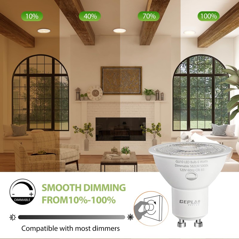 GEPLAD 6-Pack GU10 LED Bulb Dimmable, 3000K Soft White GU10