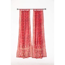 Light-Filtering Sari Colorful Curtains – Boho Curtains, Bed Canopy Panel, Tapestry or Window Treatment Brilliant Chakra Collection + Tote bag (84"L x 42"W Set of 2, Red Maroon)