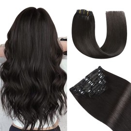 YILITE Hair Extensions Clip in 20 Inch 120g 8pcs Clip in Hair Extensions Real Human Hair Natural Silky Double Weft Hair Extensions Clip in Real Hair (20inch #1B Off Black)