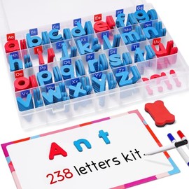 Gamenote - Kit de letras magnéticas para aula, 238 piezas con tablero magnético de doble cara, letras del alfabeto de espuma para niños ortografía y