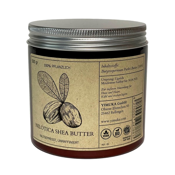500 g YIMUKA 100% Pure Nilotica Shea Butter: Perfect Hand Cream, Tattoo Cream & Lip Care, Shea Butter Organic for Cosmetics, Unrefined & Cold Pressed, Vitamin E