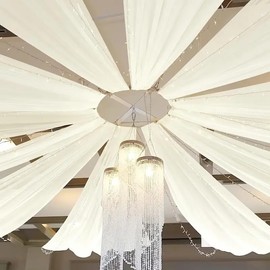 DUOBAO Ivory Ceiling Drapes Sheer Backdrop Curtains 6 Panels 5ftx20ft Reception Halls Drapeing Banquet Room Curtain with Rod Pocket for Wedding Birthday Stage Decoration