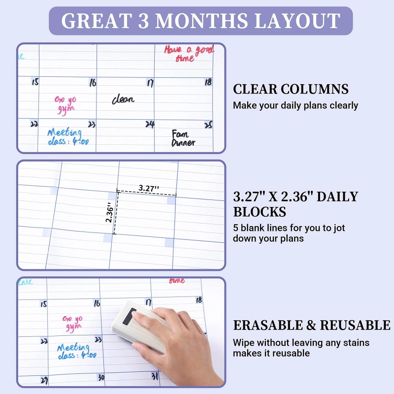 BooQool Large Dry Erase Calendar for Wall - Undated 3