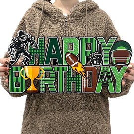 Football Birthday Wooden Sign, Football Birthday Party Decorations Superbowl Football Happy Birthday Hanging Ornament for Boy Girl Baby Football Superbowl Sport Theme Birthday Party Supplies