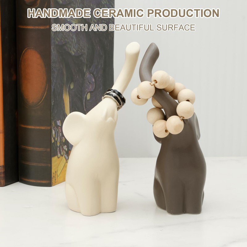 2 Pcs Loving Elephant Statue, 7inch Elephant Couple Figurine Modern