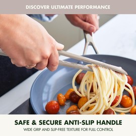 GreenPan Silicone Tong, Cooking Grilling Serving, Salad, Kitchen Utensil, Flexible Rubber Nonstick Cookware, Rigid Steel Core, Heat-Resistant, Anti-Slip Handle, BPA-Free, Dishwasher Safe, Taupe