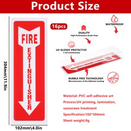 Fire Extinguisher Signs,16 Pcs 4x12 Self Adhesive Fire Extinguisher Signs for Business Signs Extinguishers Decals Weather UV Protected for Home Office Indoor Outdoor