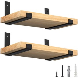 LuckIn 10 Inch Wall Shelf Brackets (Fit 9.25" Board) 4-Pack, Heavy Duty Black Iron, Garage, Kitchen, Bathroom Floating Shelf Hardware