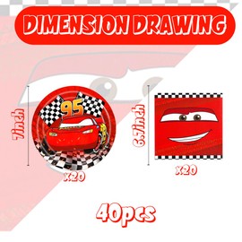 40Pack cars Party Supplies include 20 plates and 20 napkins for cars Party Decoration (Multicolor20)