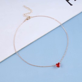 Inateannal Red Crystal Heart Necklace Ruby Heart Necklace Red Gemstone Heart Pendant Necklace Gold CZ Heart Choker Necklace Jewellery for Women and Girls Gifts