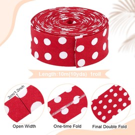 PH PandaHall 10.9 Yards/10m Single Fold Bias Tape Red White Polka Dot Ribbons 1.18"/ 30mm Polyester Single Fold Binding for Sewing Piping Binding Hemming Apparel Making Hair Bows Scrapbooks Headbands
