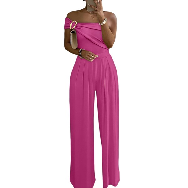 CHICME Womens Sleeveless Jumpsuit One Shoulder Ruched Romper Casual Fall