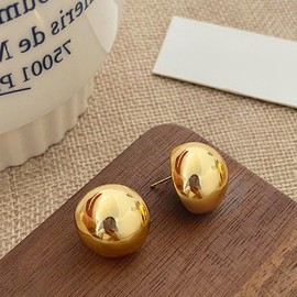 Aloluo Half Ball Dome Stud Earrings for Women Gold Plated Hypoallergenic Nickel Free Polished Round Post Pin Studs Minimalist Simple Fashion Boho Mother's Day Birthday Jewelry Gifts